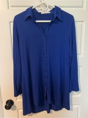 Anne Fontaine Paris Royal Blue Button-Up Tunic, Size 42 (Large)